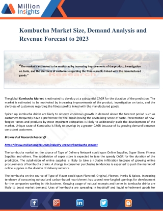 Kombucha Market Size, Demand Analysis and Revenue Forecast to 2023