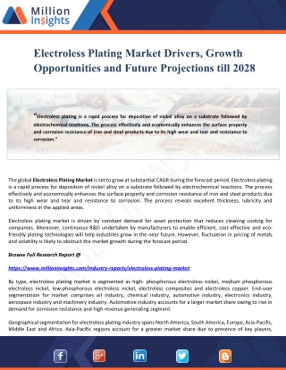 Electroless Plating Market Drivers, Growth Opportunities and Future Projections till 2028
