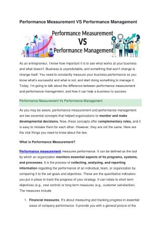 Performance Measurement VS Performance Management