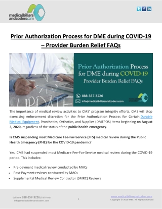 Prior Authorization Process for DME during COVID-19 – Provider Burden Relief FAQs