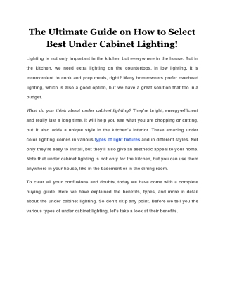 The Ultimate Guide on How to Select Best Under Cabinet Lighting!