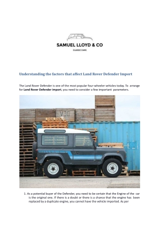 Understanding the factors that affect Land Rover Defender Import