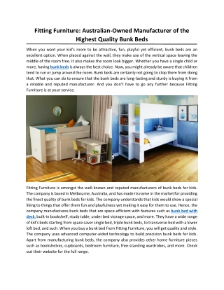 Fitting Furniture: Australian-Owned Manufacturer of the Highest Quality Bunk Beds