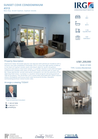Buy SUNSET COVE CONDOMINIUM #313-411600 - IRG Cayman