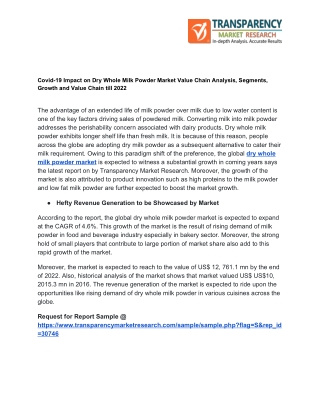 Impact of Outbreak of COVID-19 on Dry Whole Milk Powder Market Value Chain till 2022                                 