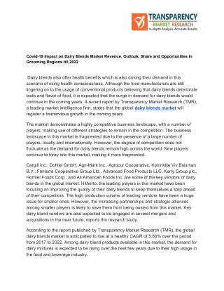 Impact of Outbreak of COVID-19 on Dairy Blends Market Revenue  till 2022                                                