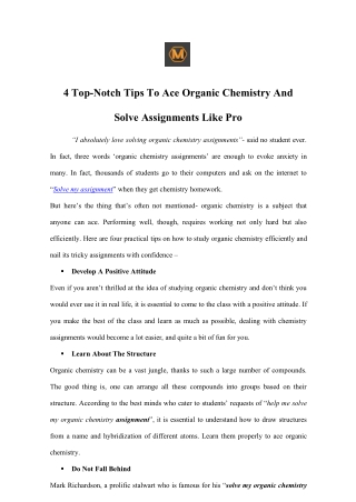 4 Top-Notch Tips To Ace Organic Chemistry And Solve Assignments Like Pro
