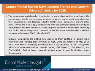 Cranes Rental Market Overview by Growth Opportunities and Forecast over 2020-2026