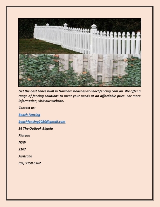 Get Fence Built Northern Beaches | Beach Fencing