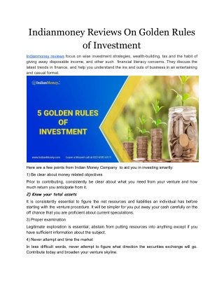 Indianmoney Reviews On Golden Rules of Investment