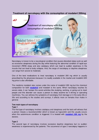 Treatment of narcolepsy with the consumption of modalert 200mg