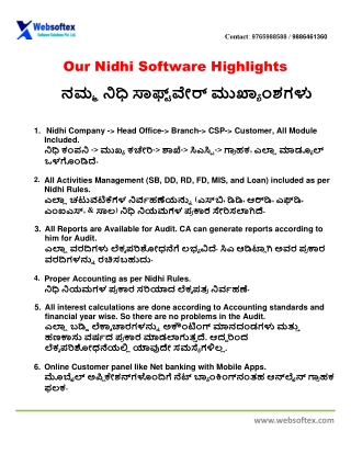 Top Highlighting Features of Nidhi Software in kannada