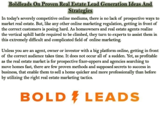 Boldleads On Proven Real Estate Lead Generation Ideas And Strategies