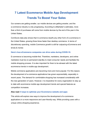 7 Latest Ecommerce Mobile App Development Trends to Boost Your Shop Sales