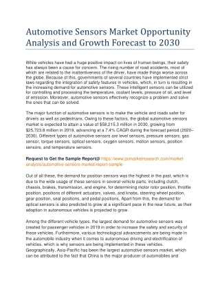 Automotive Sensors Market Research Report by P&S Intelligence