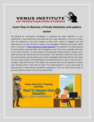 Learn How to Become a Private Detective and explore career