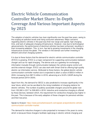 Electric Vehicle Communication Controller Market to Experience a Significant Dip in 2030, Influenced by COVID-19 Pandemi