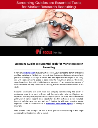 Screening Guides are Essential Tools for Market Research Recruiting