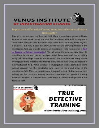 Importance of Detective Course, know how to become a Private Investigator