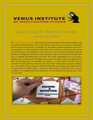 How to apply for Detective Training course in India