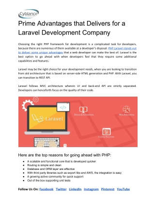 Prime Advantages that Delivers for a Laravel Development Company