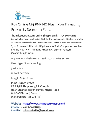 buy online  M4 PNP NO Flush Non threading Proximity Sensor