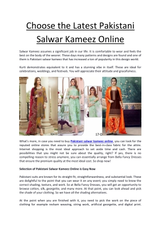 Choose the Latest Pakistani Salwar Kameez Online