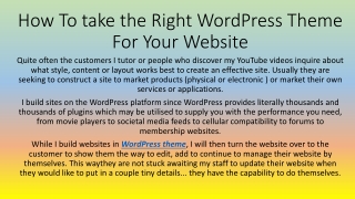 How To take the Right WordPress Theme For Your Website