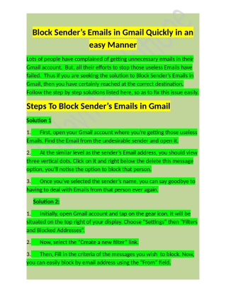 Call - 1-800-316-3088 How To Block Sender’s Emails in Gmail instantly