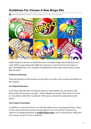 Guidelines For Choose A New Bingo Site