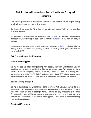Set Protocol Launches Set V2 with an Array of Features