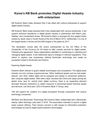 Korea’s KB Bank promotes Digital Assets Industry with enterprises