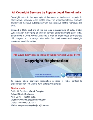 All Copyright Services by Popular Legal Firm of India