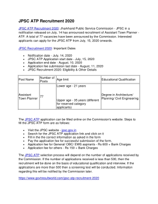 JPSC ATP Recruitment 2020