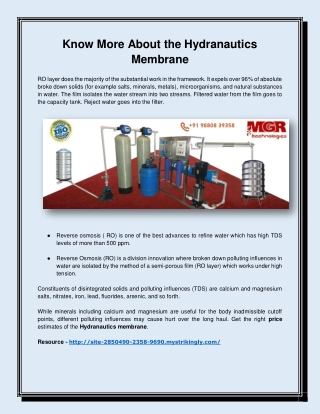 Know More About the Hydranautics Membrane