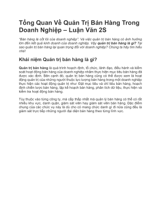 Tổng Quan Về Quản Trị Bán Hàng Trong Doanh Nghiệp - Luận Văn 2S