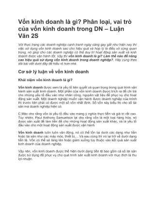 Vốn kinh doanh là gì? Phân loại, vai trò của vốn kinh doanh trong DN - Luận Văn 2S