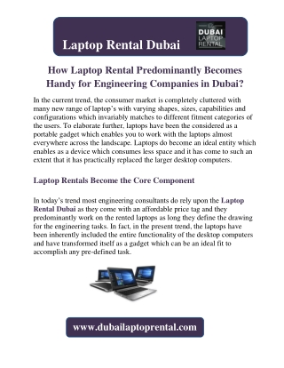 How Laptop Rental Predominantly Becomes Handy for Engineering Companies in Dubai?