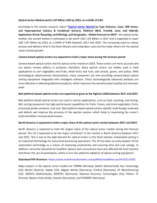 Optical Sorter Market by Type &amp; Application - Global Forecast 2023 | MarketsandMarket