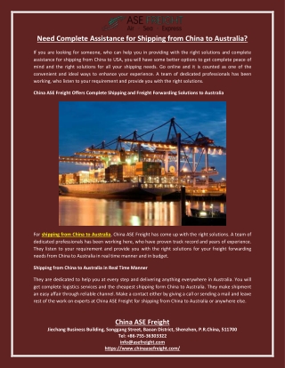 Need Complete Assistance for Shipping from China to Australia?