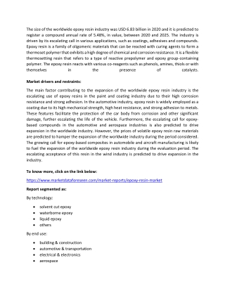 Epoxy Resin Market Analysis Report (2020 - 2025)