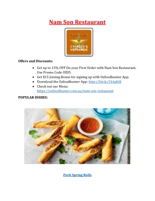 Nam son Vietnamese restaurant springvale,VIC - 15%  Off