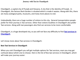 Journey with Taxi in Chandigarh