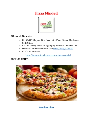 5% Off - Pizza Minded Menu Italian Cafe & Restaurant in Ascot Vale, VIC.