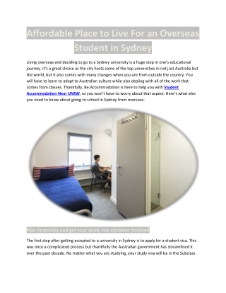 Affordable Place to Live For an Overseas Student in Sydney