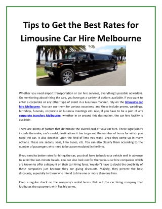 Tips to Get the Best Rates for Limousine Car Hire Melbourne