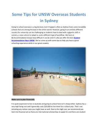 Some Tips for UNSW Overseas Students in Sydney