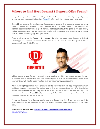 Where to Find Best Dream11 Deposit Offer Today?