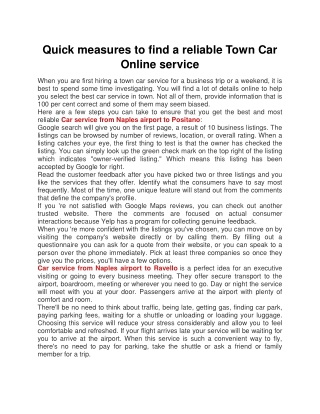 Quick measures to find a reliable Town Car Online service