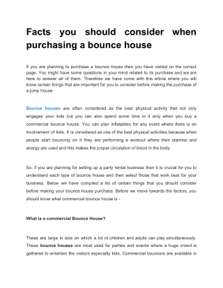 Facts you should consider when purchasing a bounce house